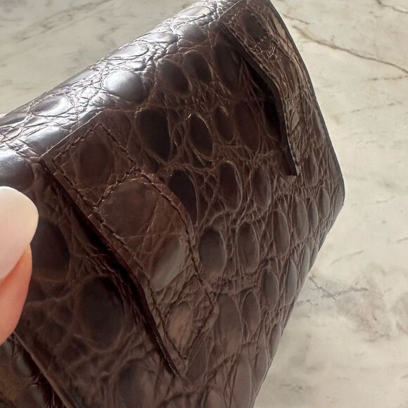 Salvatore Ferragamo Brown Croc Embossed Mini Bag with Gold Chain - Picture 9 of 12